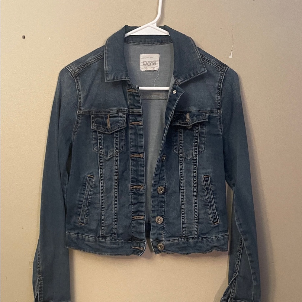 Women's Dark Blue Denim Jean Jacket by One Clothing
